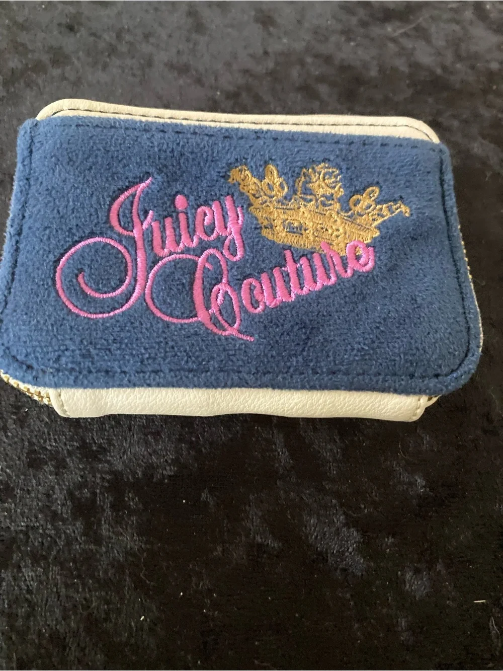 Juicy Couture Navy Velour Card Holder Wallet with Gold Chain & Charm